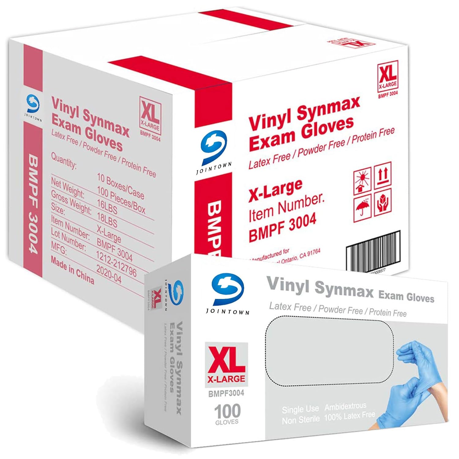 Basic Synmax Vinyl Exam Gloves Disposable Exam Gloves, 4 Mil, Latex & Powder Free, BMPF-3004?Blue XL Size Case of 1000
