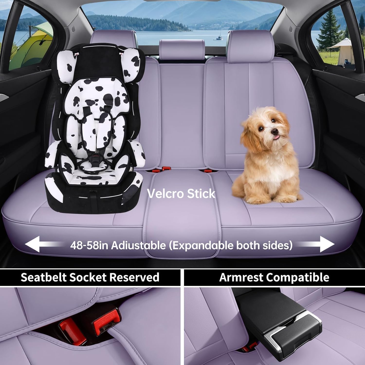 Bling Car Seat Covers Full Set, Luxury Faux Leather Car Seat Covers Waterproof Non-Slip Seat Protector Universal Fit for Most Cars SUVs Trucks Pick-ups,Car Accessories Interior for Women (Purple)