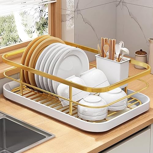 Escurridor de platos para encimera de cocina, escurridor de platos de acero inoxidable con soporte para tazas, estante para platos que ahorra