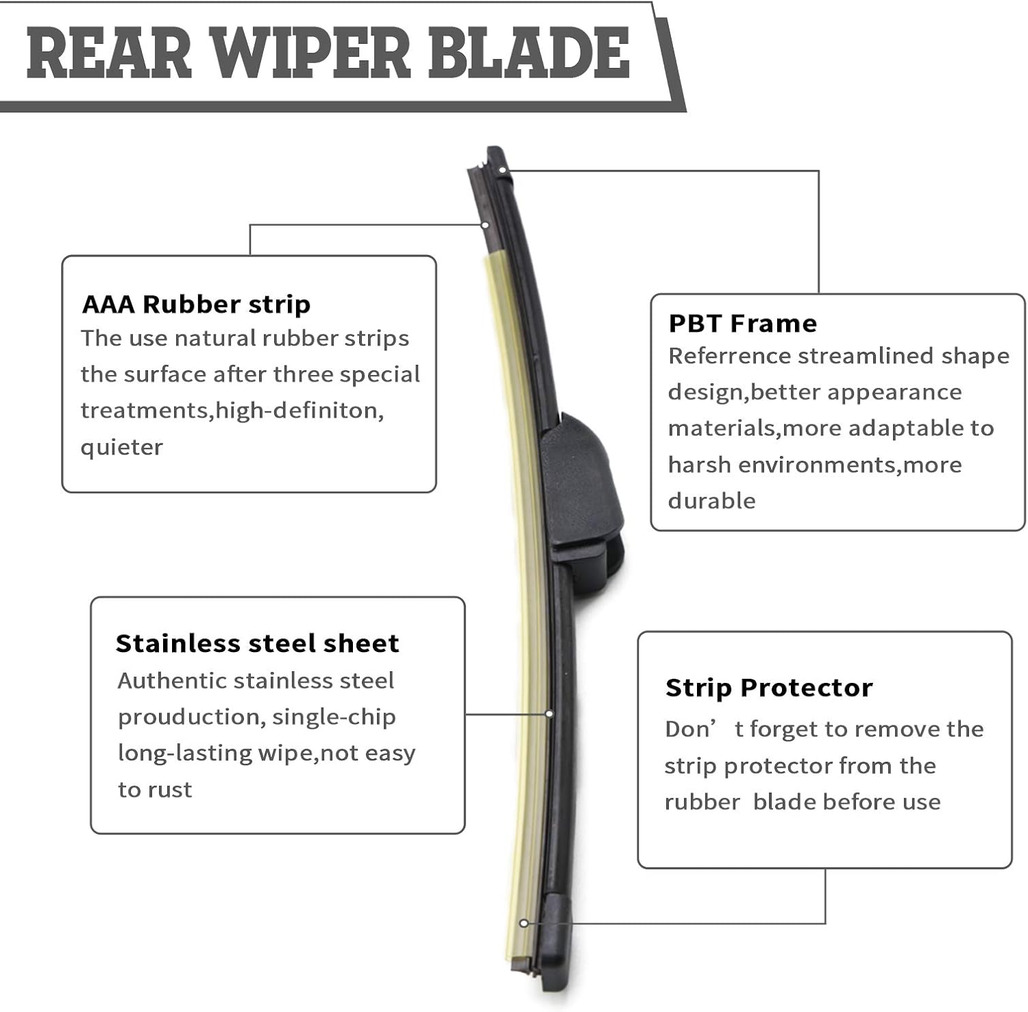 Rear Wiper Arm & Blade Kit Replacement for Kia Niro 2017-2022 | OEM-Style:98811-G5000,Complete Tool/Hardware/Cap/Nut/Streak-Free Wipe,Easy Install in Minutes to Rear Windshield Windows