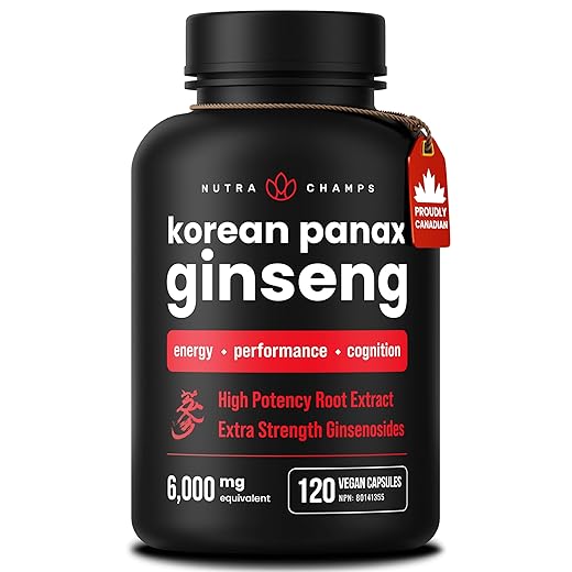 NutraChamps Korean Red Panax Ginseng Supplement - 5325mg Equivalent 10:1 Ginseng Root Extract 532mg Per Capsule with High Ginsenosides for Energy, Focus & Performance - Vegan & Non-GMO - 120 Capsules