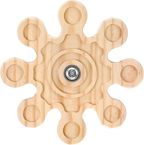Chinchilla Chew Toys Natural Wooden Snowflake-Shaped Chinchilla Wheel, Interactive Hamster Chew Toys & Guinea Pig Toy for Cage Enrichment 6.3 Inch Diameter Wheel Spinner Interactive for Teeth