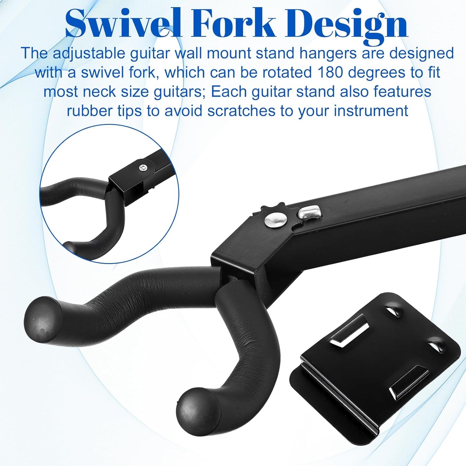 6 Pcs Guitar Hanger Wall Mount Guitar Hangers Hooks Holders with Slat Adapter 180° Adjustable Black Hook Stand Wall Mount for Acoustic Electric Bass