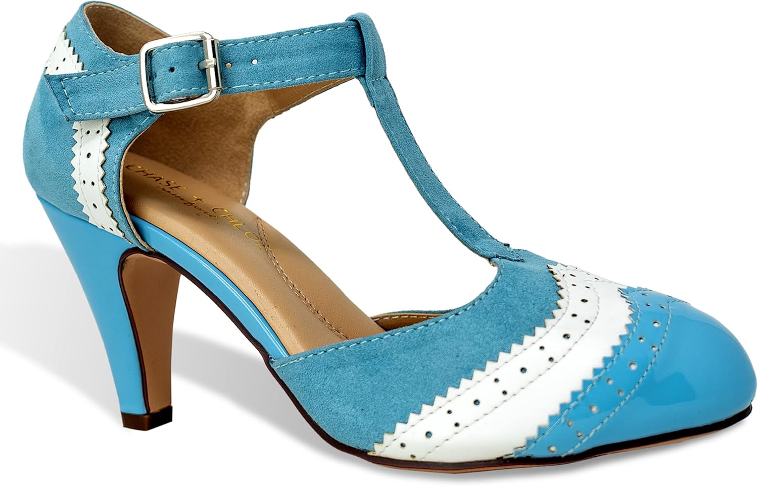 Women's Two Tones Wing Tips Retro Rockability 1950s Vintage T-Strap Pinup Style Pump Flapper - Image 7