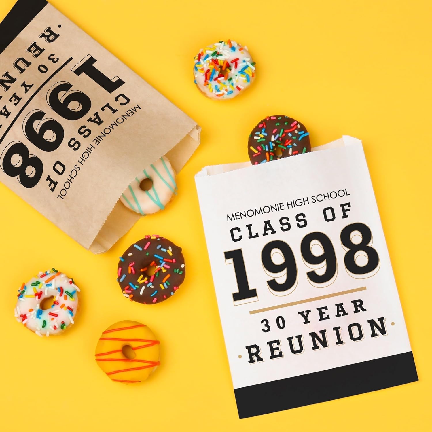Big Dot of Happiness Personalized Class Reunion Paper Treat Bags, Custom Reunited School Alumni Event Party Candy Snack Favors, Greaseproof Kraft Brown Sandwich Cookie Bags - 25 Count
