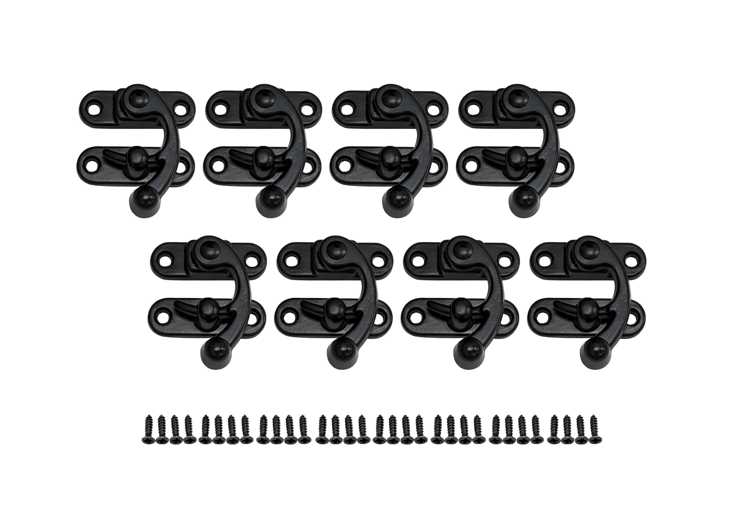 QCAA Zinc Die Cast Hook HASP Latch, Vintage Style, Right Latch Lock, 30mm x 34mm (1.18" x 1.34"), Matte Black, Made in Taiwan, 8 Pack