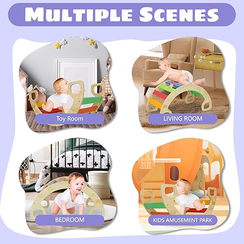 Miniatura 5 de ACEHOME Toys - Arco de escalada para niños, balancín de arco escalador, juguetes de escalada de madera para niños pequeños de 1 a 3 años, escalera