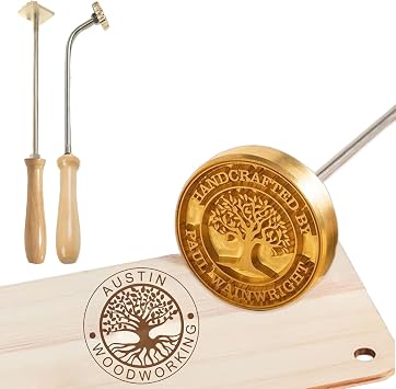 Personalised Branding Iron for Wood, Custom Branding Iron for Wood with Exclusive Patterns/Text, Wood Burning Metal Stamps Kit for Wood, Leather, BBQ, Crafters & Enthusiasts X Wooden
