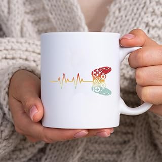 Funny Video Games Gaming Boysns Men Gamer Heartbeat BlackMug, Tea Mug, Tea Cup, Coffee Cup