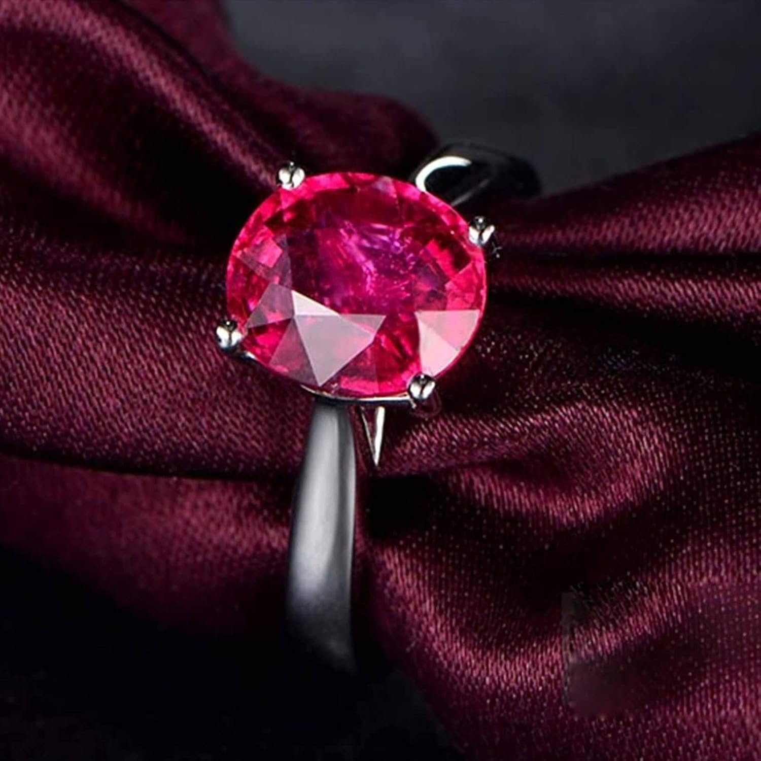 Daesar 18K White Gold Rings Women Ring Engagement Oval Natural Pigeon Blood Red 1.2ct-2.51ct Tourmaline Engagement Rings Promise Rings Silver
