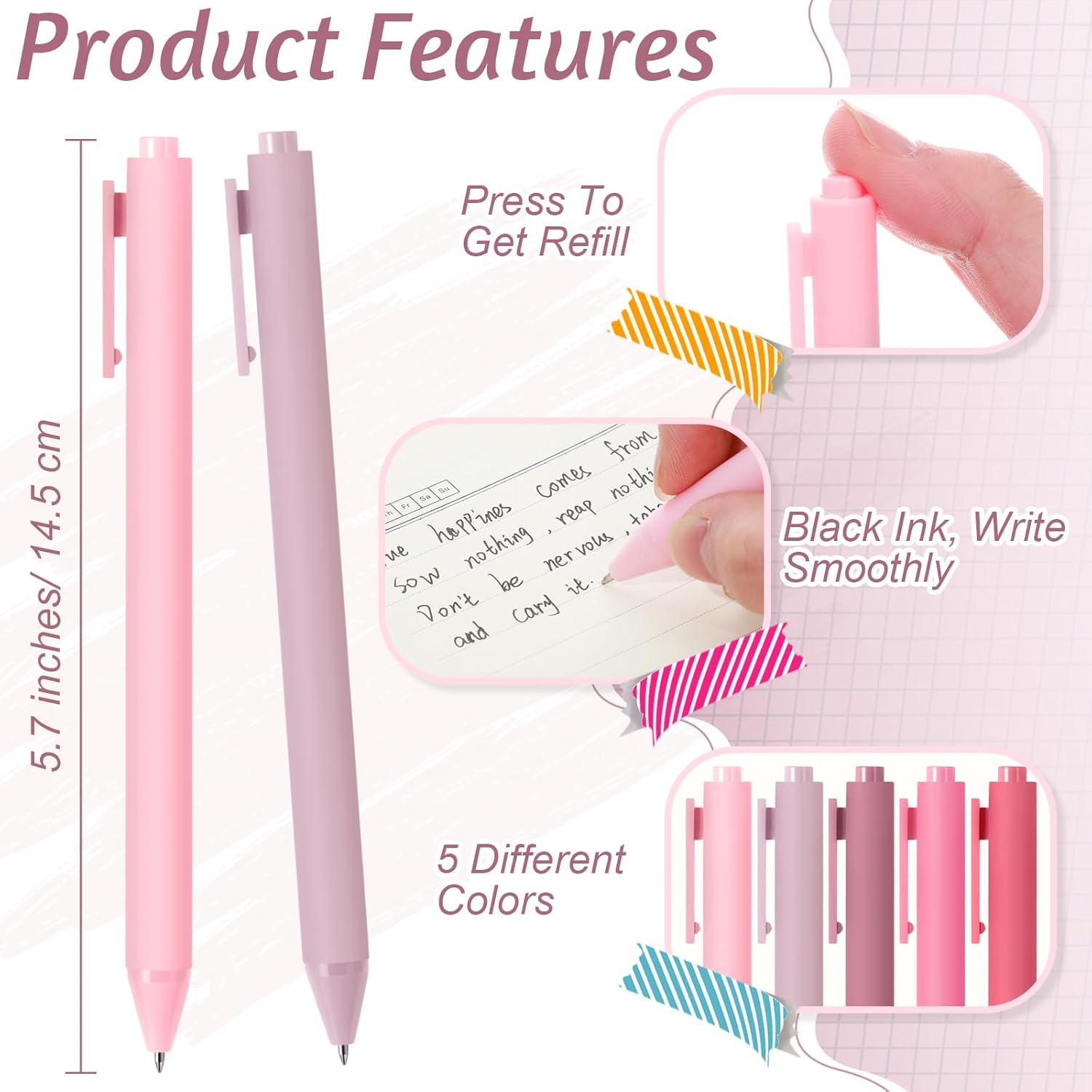 crtiin 50 pcs gel ink pens bulk, black ink 0.5mm fine point retractable pen smooth writing office supplies for teacher server nurse valentine galentine gift (light pink) light pink 50