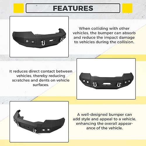 Miniatura 5 de KUAFU Parachoques delantero compatible con Ford F150 2004-2008 con luces LED, anillos en D, placa de cabrestante de 3 piezas, montaje de parachoques