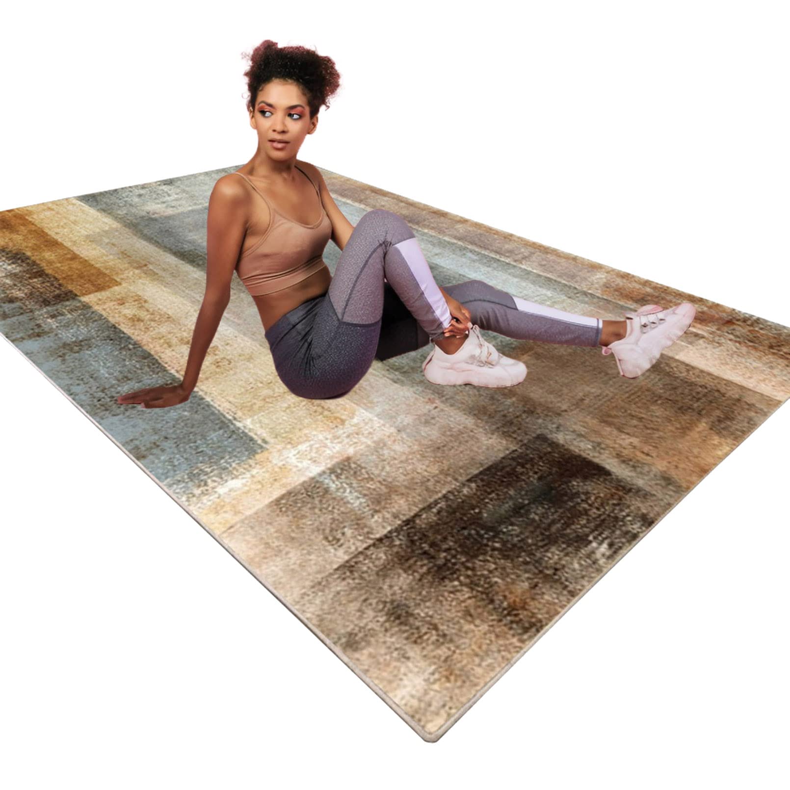 Tapis de salle de séjour rétro et grand tapis de chambre durable à dos antidérapant