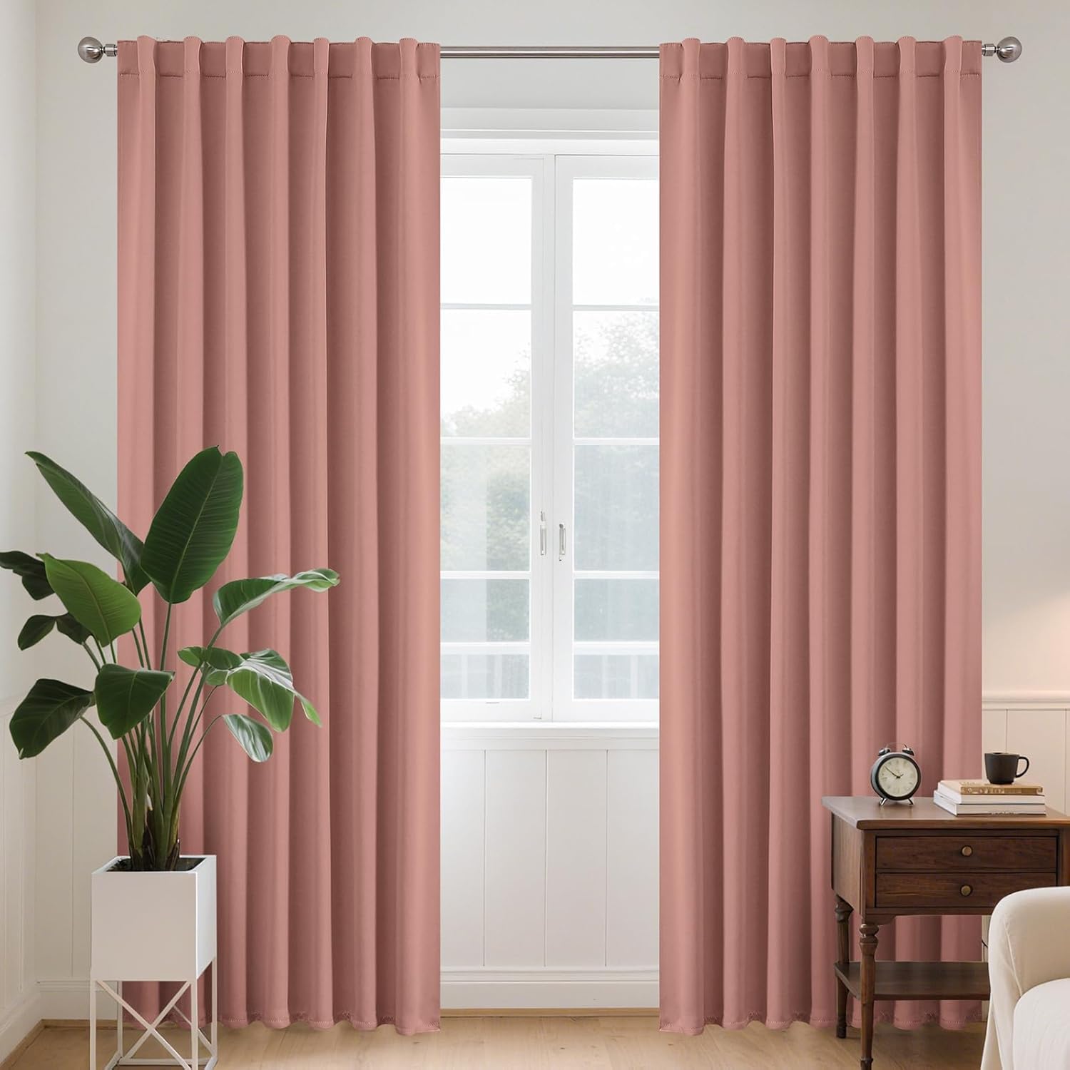 Joydeco Pink Blackout Curtains 55x88 Inch Drop 2 Panels, Back Tab and Rod Pocket 75% Light Blocking Thermal Insulated Curtain Panels for Girls Room Darkening and Decoration