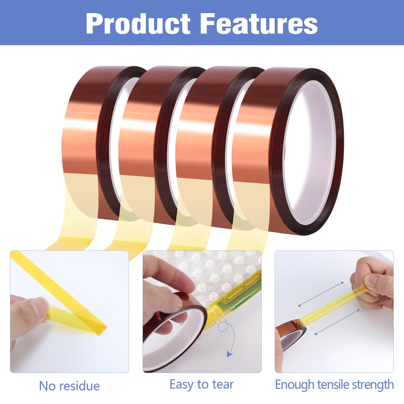 4 rollos de cinta Kapton marrón, 10 mm x 30 m, cinta térmica resistente al calor, resistente al agua, para placas de circuito, impresión de tazas, sin residuos
