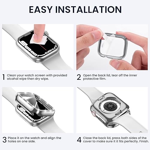 Miniatura 7 de Tensea Funda protectora de pantalla impermeable 2 en 1 para Apple Watch Series 8 y 7 de 1.772 pulgadas, accesorios de 1.772 in, cubierta facial de