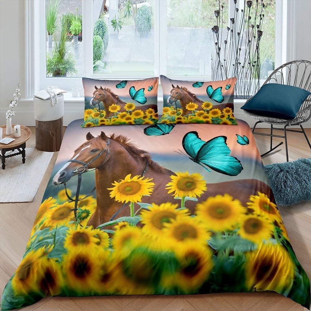 Housse de couette cheval 3D 220x240 cm avec taies