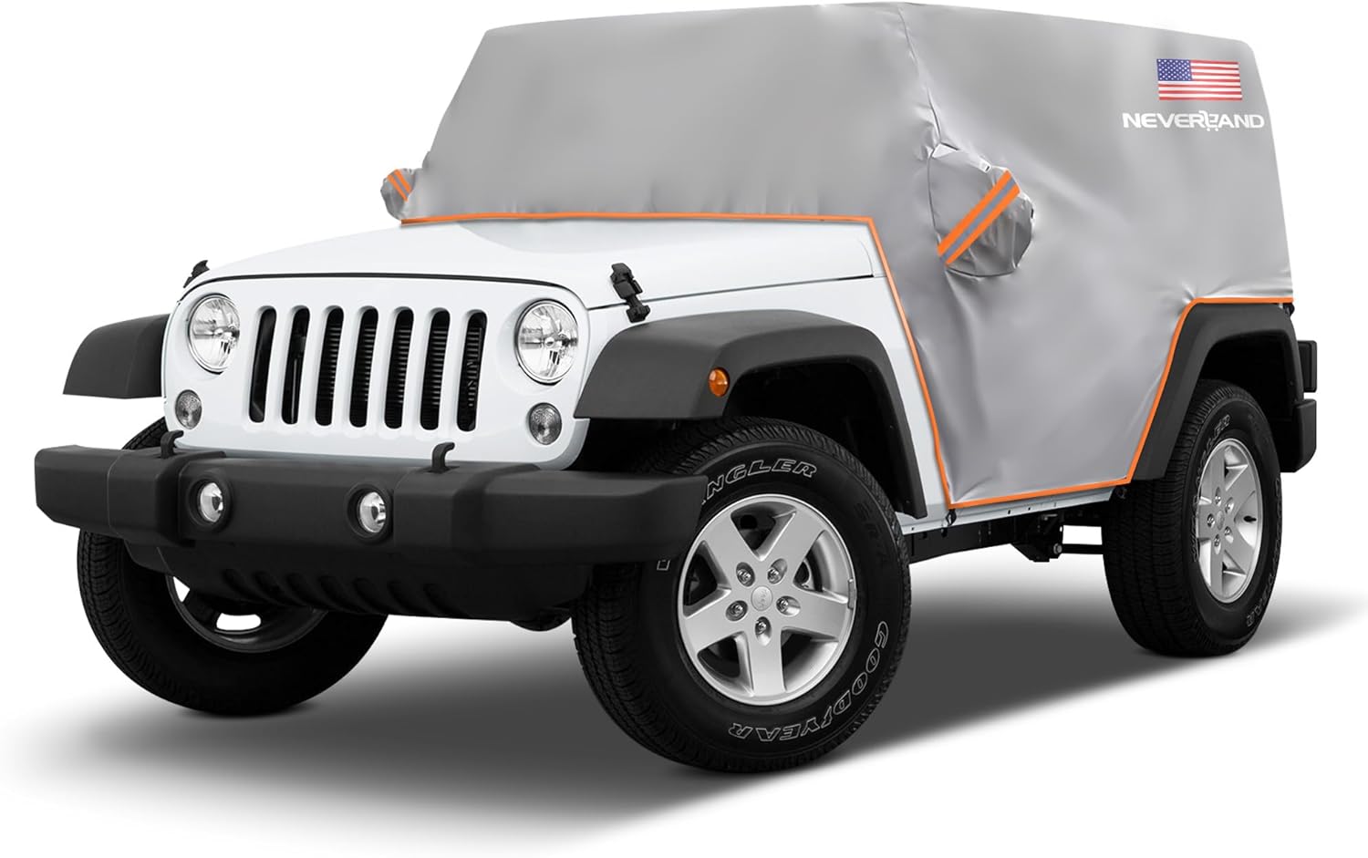 NEVERLAND Car Cover for Jeep Wrangler 2 Door Waterproof Car Covers, All Weather Protection Jeep Sun Rain Protection for Wrangler 2 Fits JK JL JLU JKU 2007-2025 Outdoor Covers (Black+Orange)