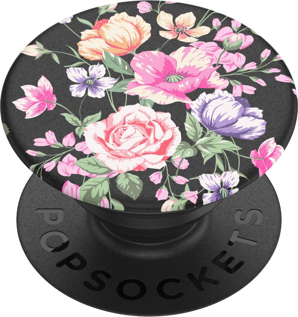 PopSockets PopGrip: Phone Grip and Phone Stand, Collapsible, Swappable Top, Black Vintage Bouquet