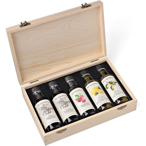 Blazing Bella Salad Lover’s Gift Set – Balsamic Vinegar and Olive Oil Sampler Set (5 x 100ml) – White, Raspberry, Barrel-Aged Balsamic, Lemon Olive Oil & Extra Virgin Olive Oil – Gourmet Gift Set
