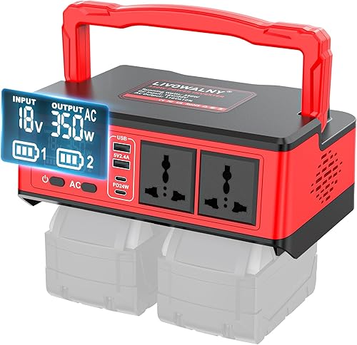 Miniatura 20 de Inversor de potencia real de 200 W compatible con Dewalt, inversor de batería de CC 20 V a CA 110-120 V, generador de estación de energía portátil