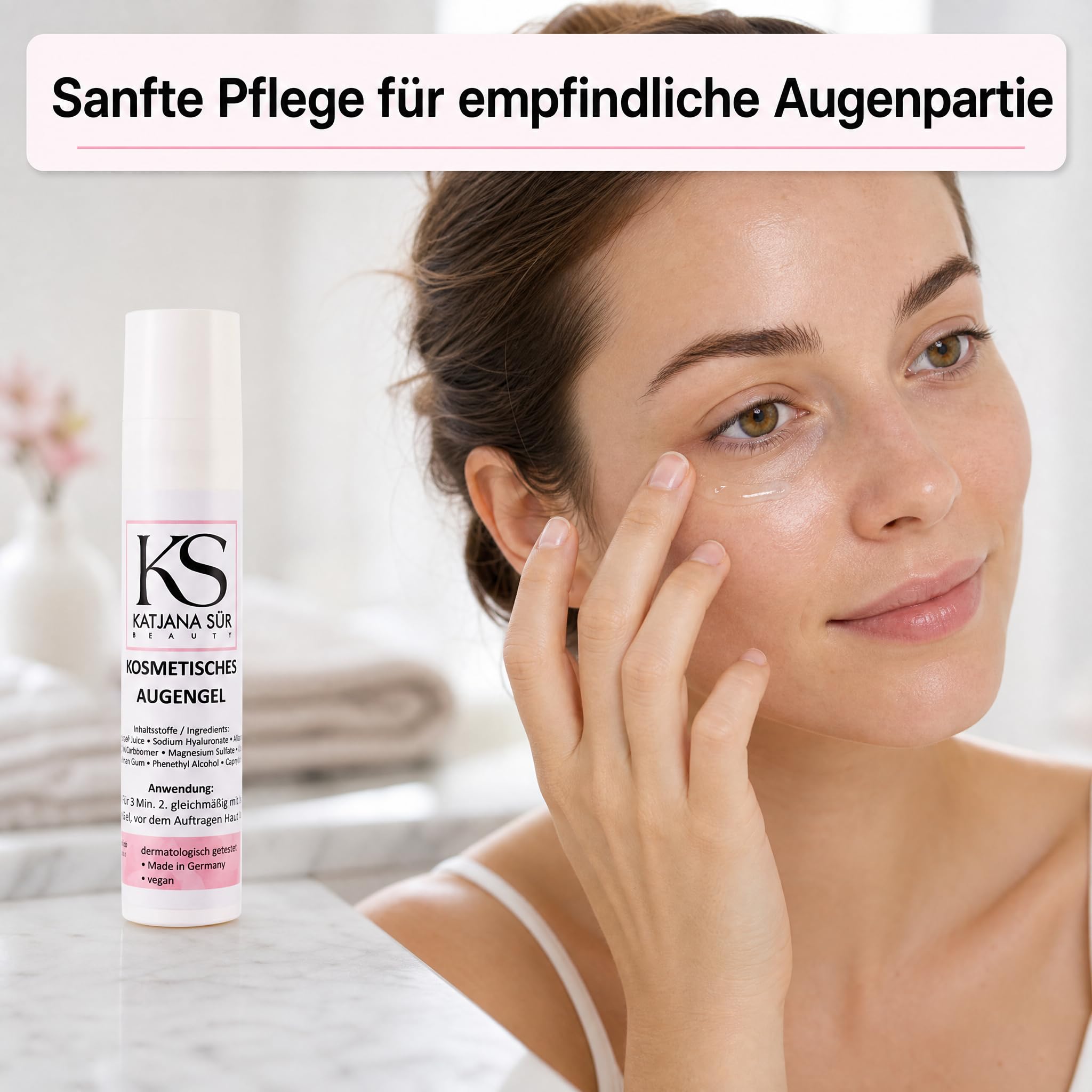 KS Beauty Kosmetisches Augengel Natur – Augengel mit Aloe Vera, Hyaluronsäure, Kornblumenextrakt & Allantoin (50 ml) | Leichtes Gel für die empfindliche Augenpartie – feuchtigkeitsspendend, vegan, dermatologisch getestet, Made in Germany