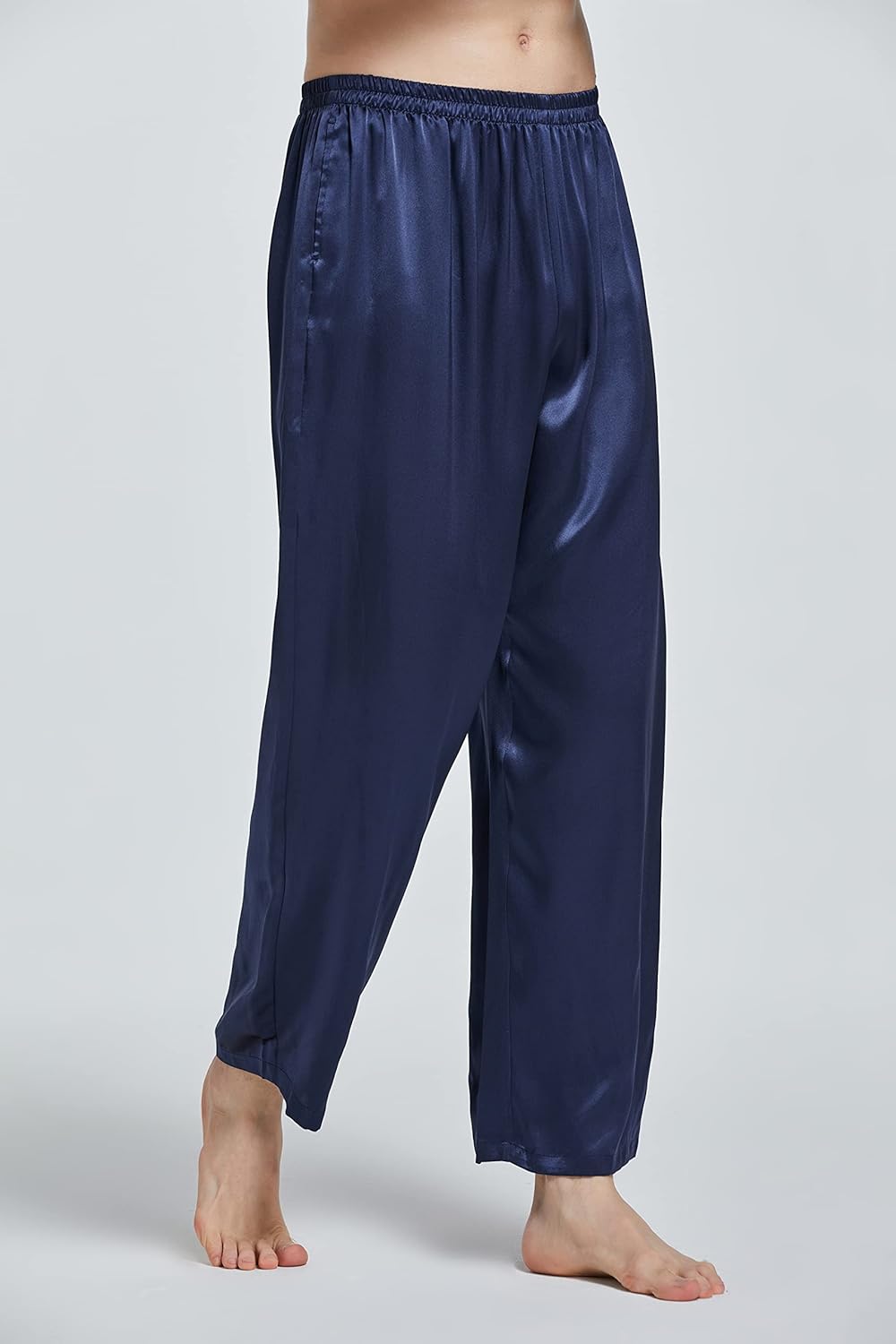 LEPTON 19mm 100% Mulberry Silk Pants for Men, Silk Pants Sleepwear, Relaxed Fitness Wear, Front Pockets, Elastic Waist - Image 4