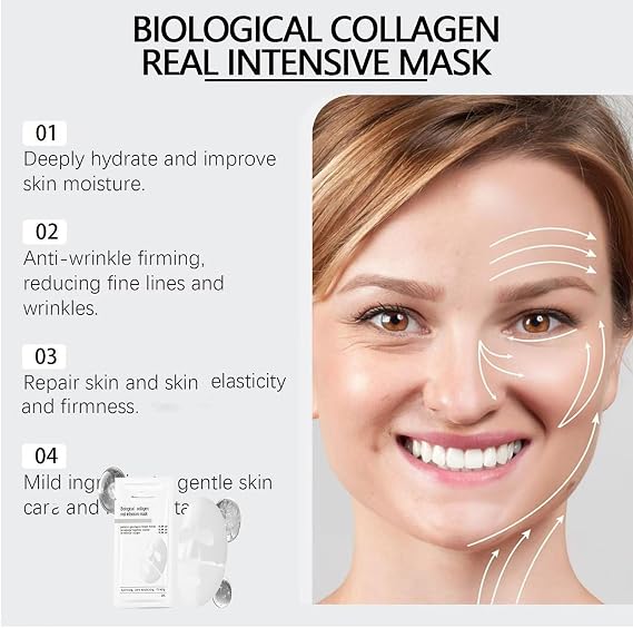 Bio-Collagen Real Deep Face Mask,Skaind Collagen Mask Overnight, Skinskaind C/ollagen M/ask- Hydrating Deep Face M/asks, Hydrating Overnight (1BOX)