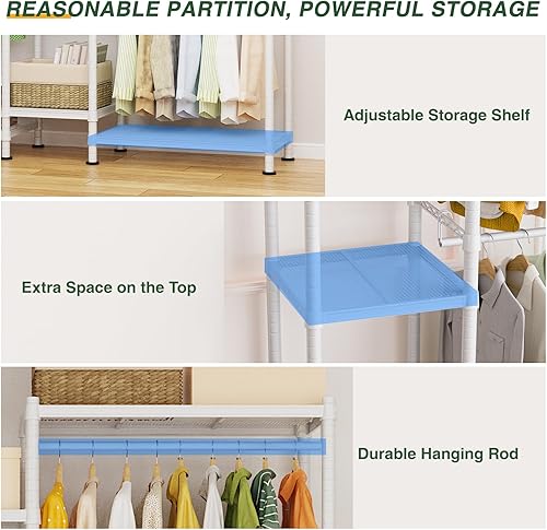 Miniatura 4 de LEHOM G6M Perchero resistente para colgar ropa, perchero portátil de tamaño compacto, perchero de metal independiente para guardarropa con estantes