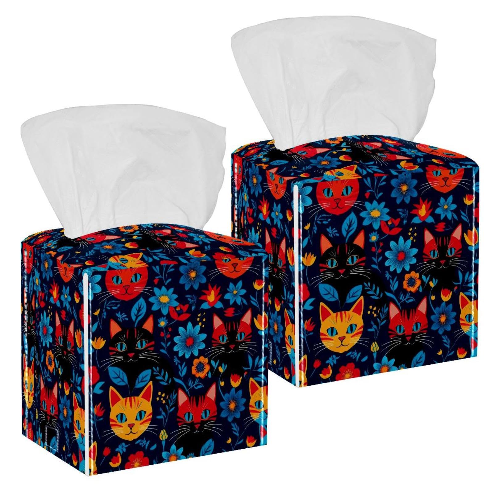 Cute Rabbit Tissue Box Cover, 2 Pack PU Leather Square Facial Tissue Dispenser Box holder for Home Office Car