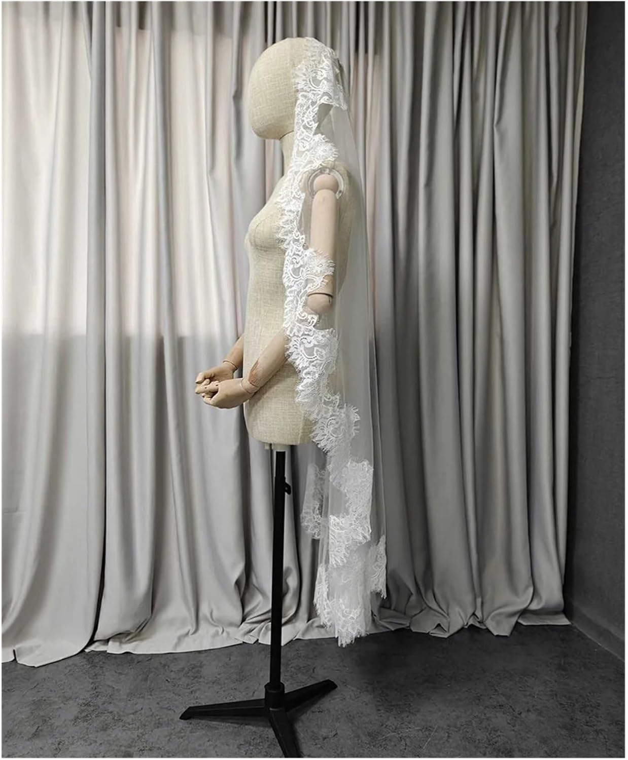 Veil with Eyelash Lace Single Tier 1m/1.5m/2m Wedding with Hidden Comb Ivory Bridal
