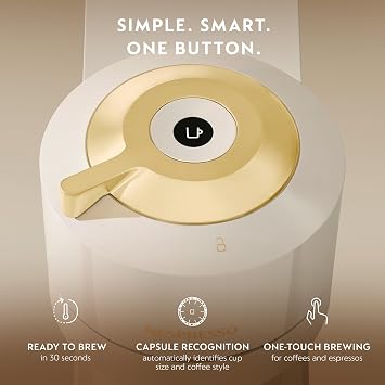 Nespresso Vertuo Next Coffee and Espresso Maker by De'Longhi, Creamy White and Gold | Creamy white and gold coffee machine with slim, sustainable design. Brews 6 cup sizes, espresso to 18 oz., topped with crema.