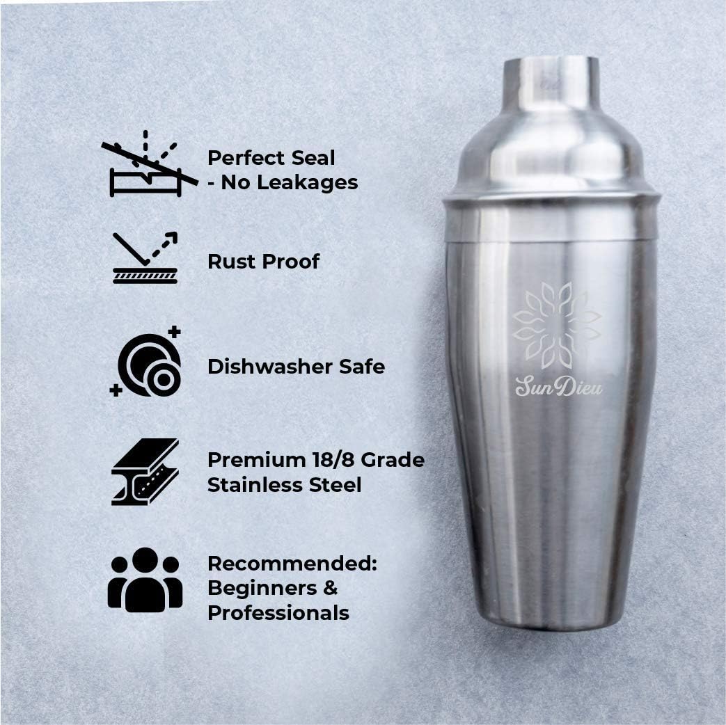 Exсluѕіvе Dіѕсоunt 🔥 Cocktail Shaker,Martini Shaker by SunDieu,25oz Premium Food Grade 18/8 Stainless Steel Alcohol Shaker,Bartender Tool with Built-in Strainer,Large Cocktail Shakers,Bar Drink Shaker,Martini Mixer,Silver with Mirror Finish,750ml
