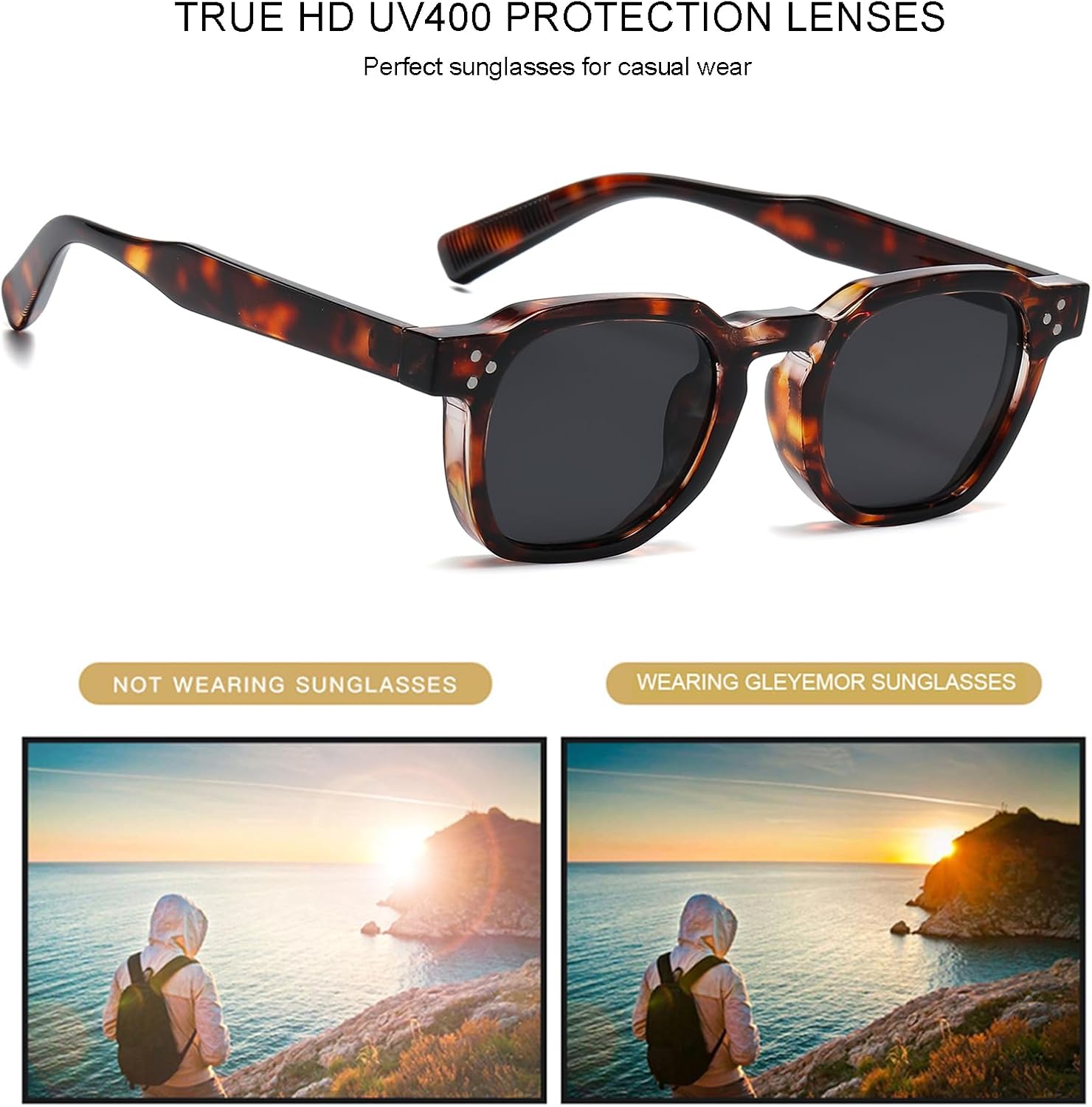 Gleyemor Fashion Square Sunglasses for Men Women Trendy Retro Sunglasses UV400 Protection Shades - Image 5