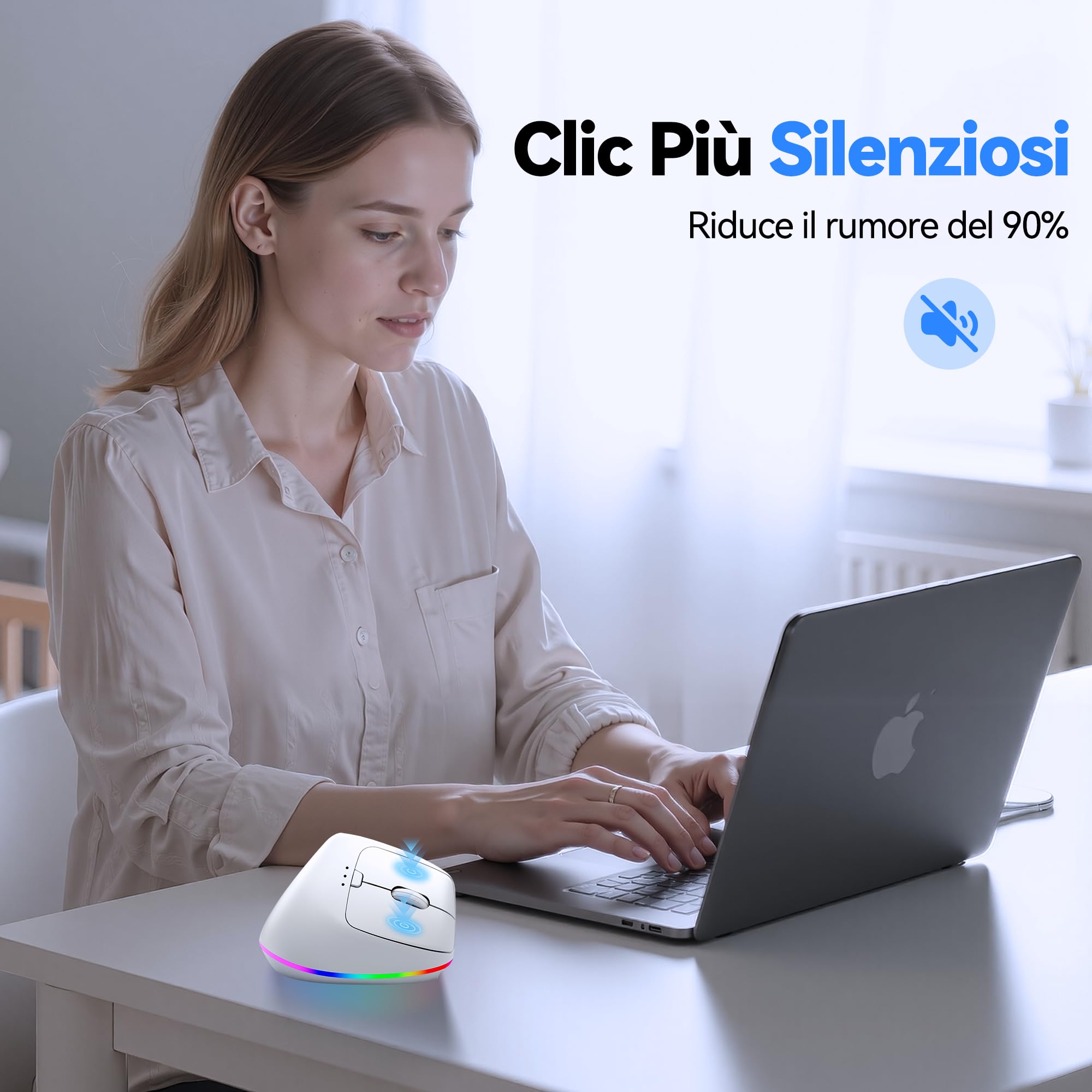 TECKNET Mouse Ergonomico Wireless, Mouse Verticale Ricaricabile, Mouse Bluetooth+ 2,4 GHz, Mouse Wireless Silenzioso, 4800 DPI Regolabili, 6 Pulsanti, RGB Chroma, Compatibile con PC/Windows/Mac