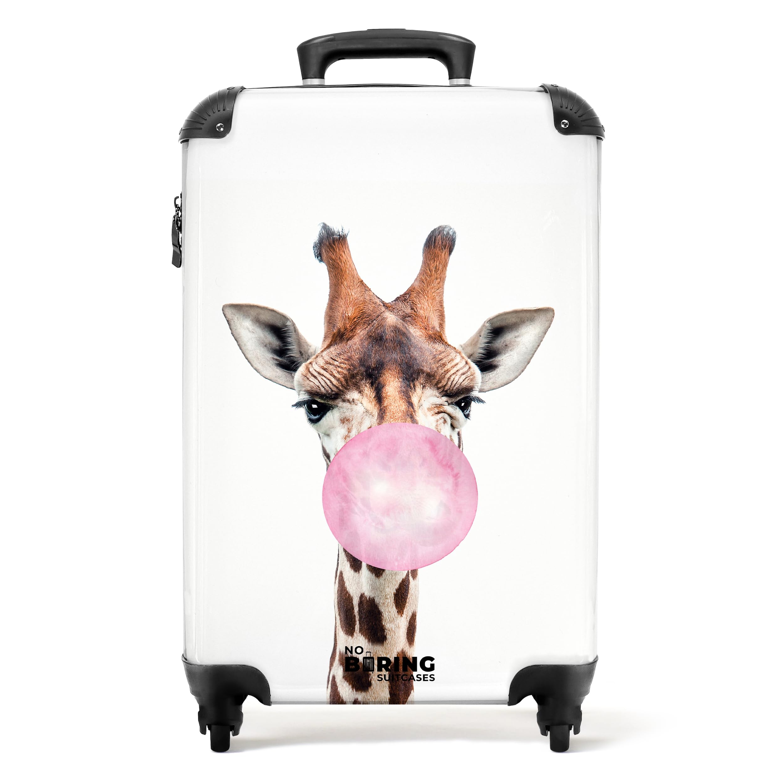 NoBoringSuitcases© Kinderkoffer Mädchen Reisekoffer mit Rollen Handgepäck | 55x40x20 cm - Koffer Giraffe - Kaugummi - Pink - Koffer kinder mädchen Trolley Koffer klein,