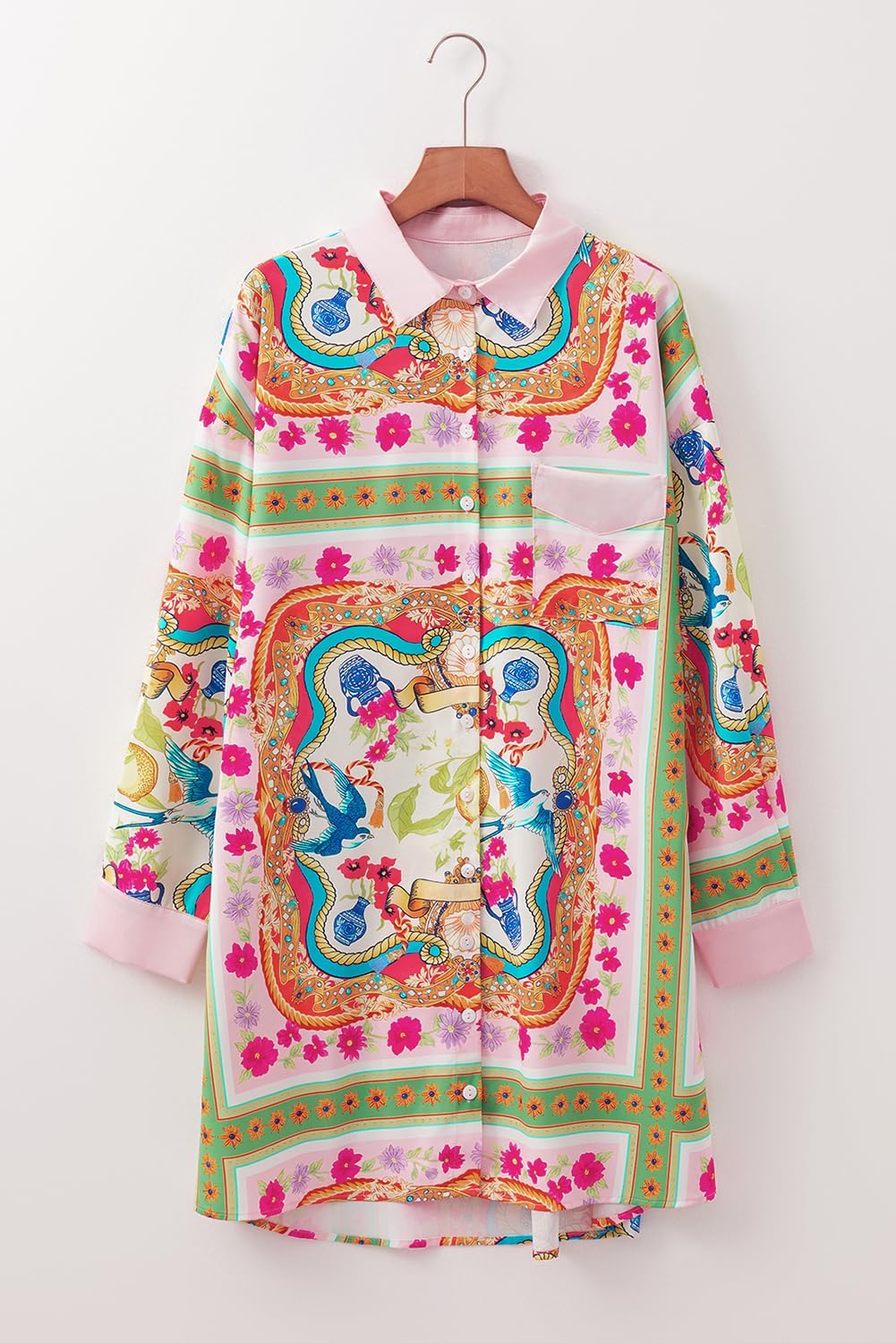 TinyCribz Women's Multicolor Boho Floral Print Buttoned Long Sleeve Shirt Dress