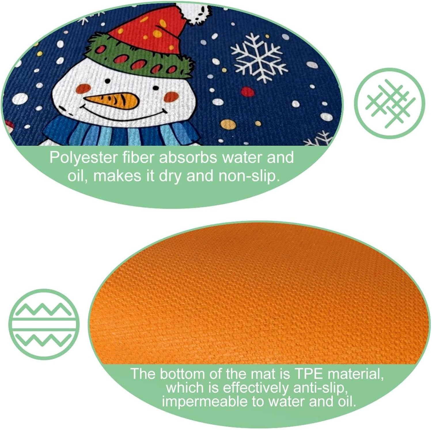 Merry Christmas Snowman Bell 2 Piece Kitchen Rugs and Mats, Kitchen Floor Runners Non Slip Washable, Indoor Door Standing Mat Pads for Sink, 15.7"x29.5"+15.7"x59"