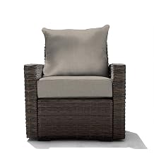 Honeycomb Outdoor Carmel Seat Modular Patio Furniture with Seat Connector and Built-in Storage, Weather Resistant, Espresso Wicker Chair with Soft, Supportive, Heathered Taupe Deep Seat Cushions