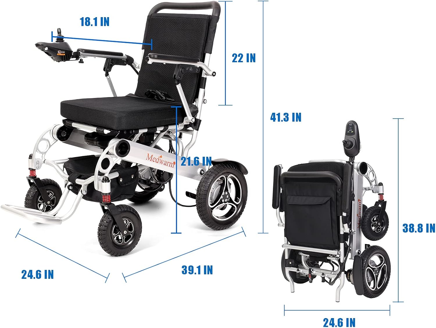 Medwarm Folding Aluminum Electric Wheelchair for Adults, Durable Power Wheelchair with Comfortable Seat : Health & Household