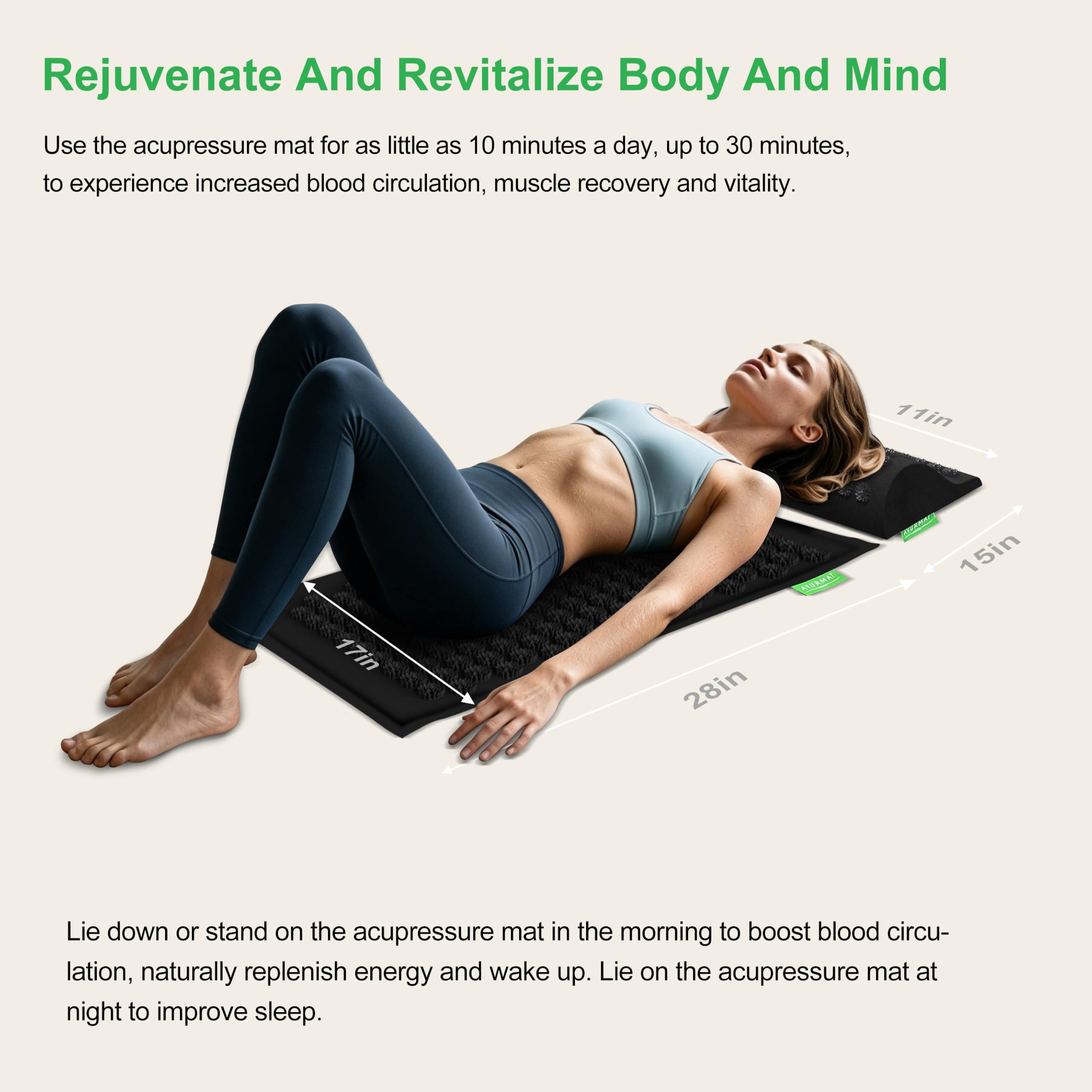 Juego de alfombrillas y almohadas de acupresión de alta calidad, lino ecológico natural y fibra de coco, diseño ergonómico, alivia el estrés y la tensión, con bolsa de transporte, juego