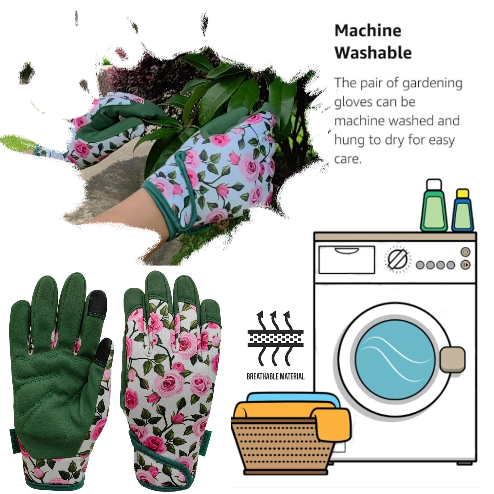 Gartenhandschuhe für die tägliche Arbeit, Gartenhandschuhe aus PU-Leder, Touchscreen-Arbeitshandschuhe, Geschenke für Frauen, S, Grün