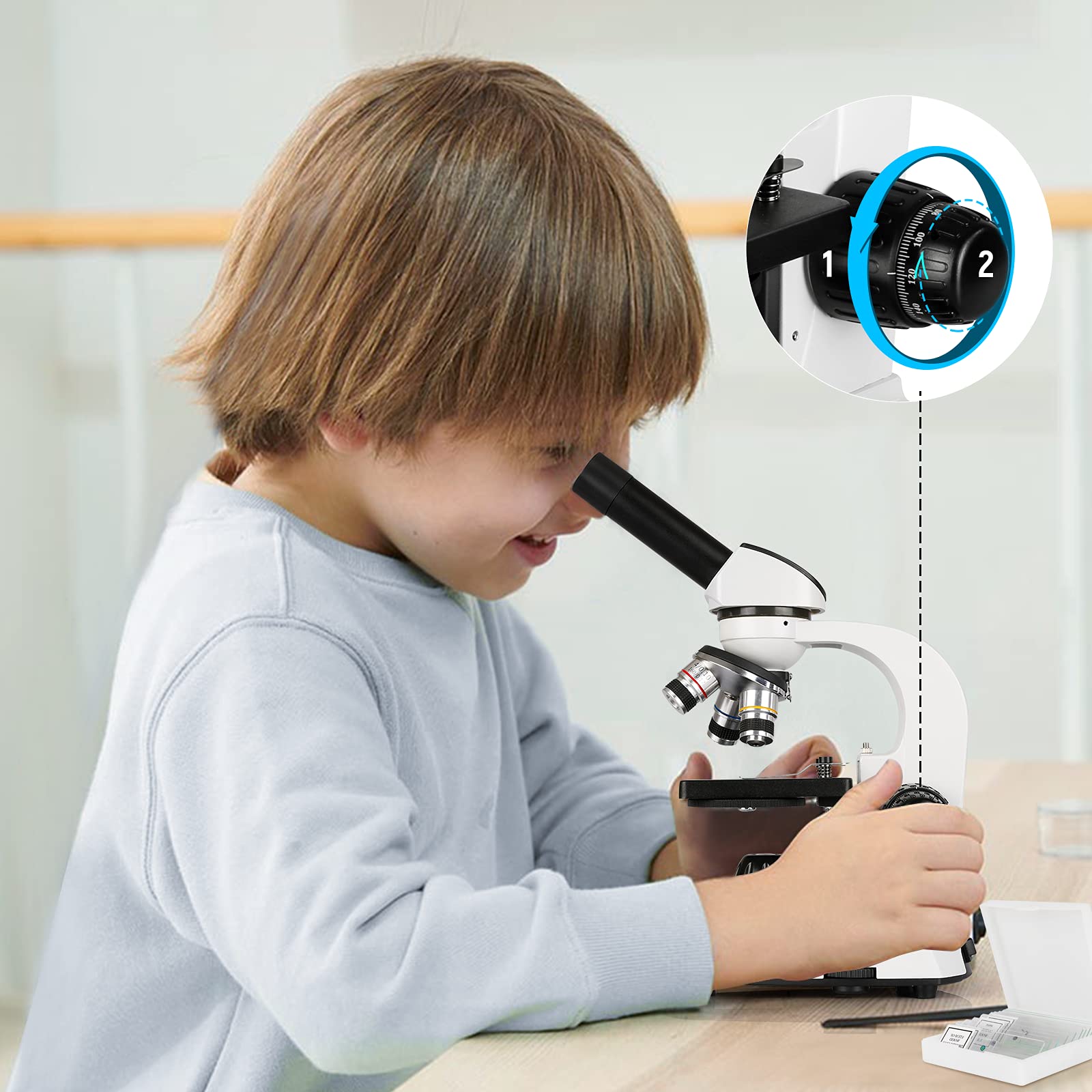 Microscope for Students & Kids 40X1000X, Chargable Compound Monocular