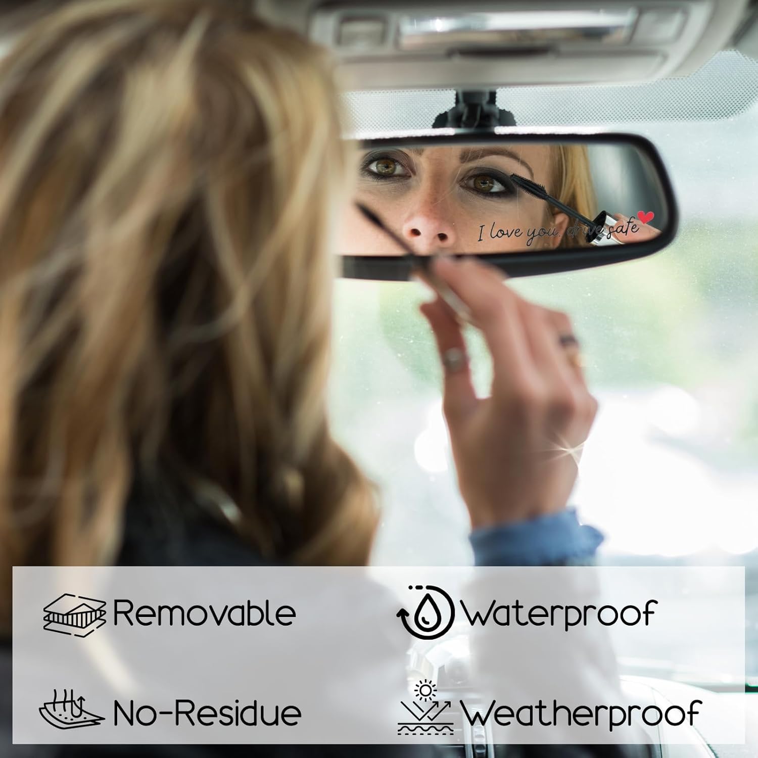 6 Pcs I Love You Drive Safe Mirror Sticker, Cute Car Stickers, Vinyl Rearview Mirror Sticker, Automotive Decals, Car Decor for Women, Men, I Love You Gifts, Stocking Stuffers (Black) - Image 3