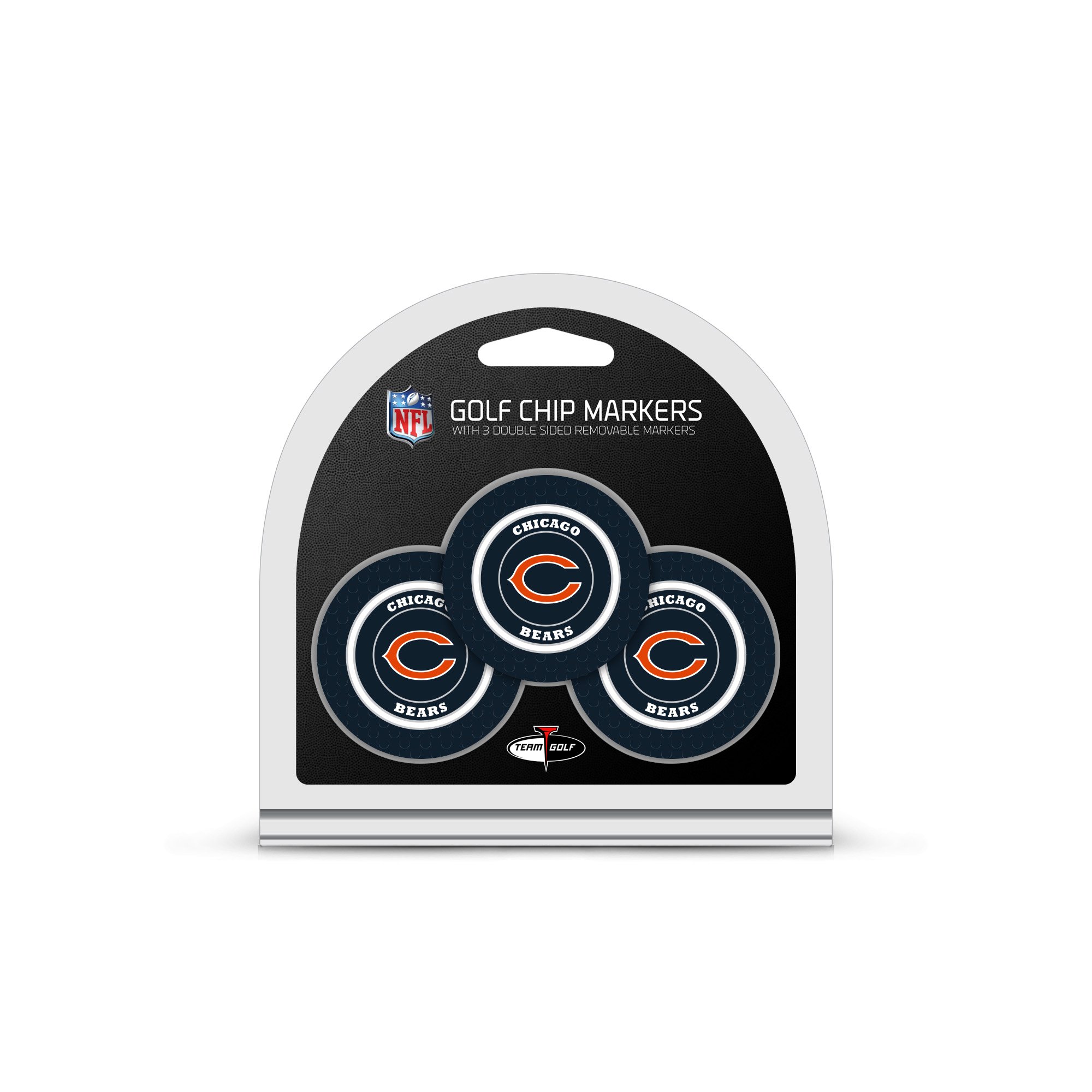 Team Golf NFL Chicago Bears 3 Pack Golf Chip Ball Markers, Poker Chip Size with Pop Out Smaller Double-Sided Enamel Markers