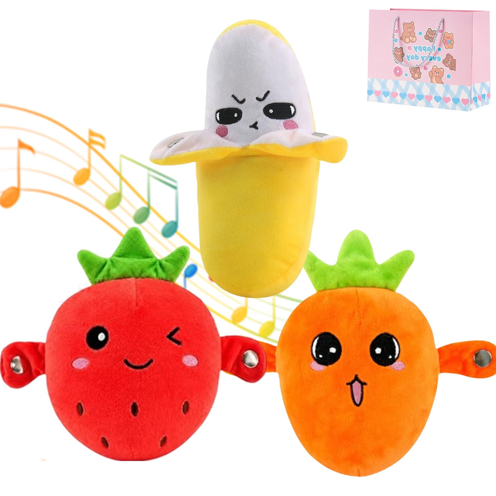 Drbrrly Interactive Music Plush Toy, Touch-Sensitive Banana & Fruit Plush Musical Sensory Toy with Sounds, Soft Interactive Figure for Parent-Child Play, Early Education Gift (3Pcs-Mix)