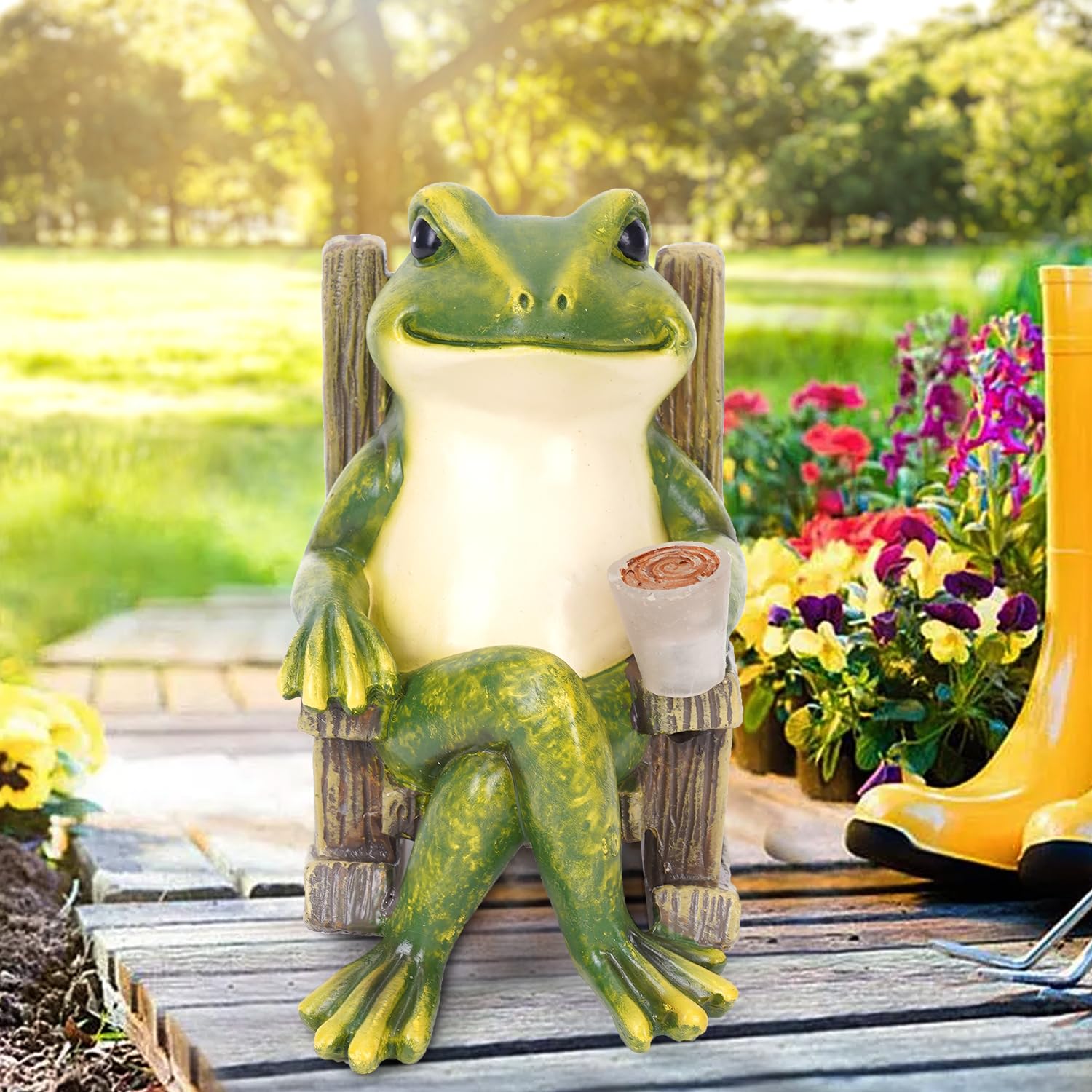 Set Di 3 Sculture Rana Su Ninfea In Resina Verde – Decorazione Da Giardino, Stagno O Acquario, 13x6x6 Cm