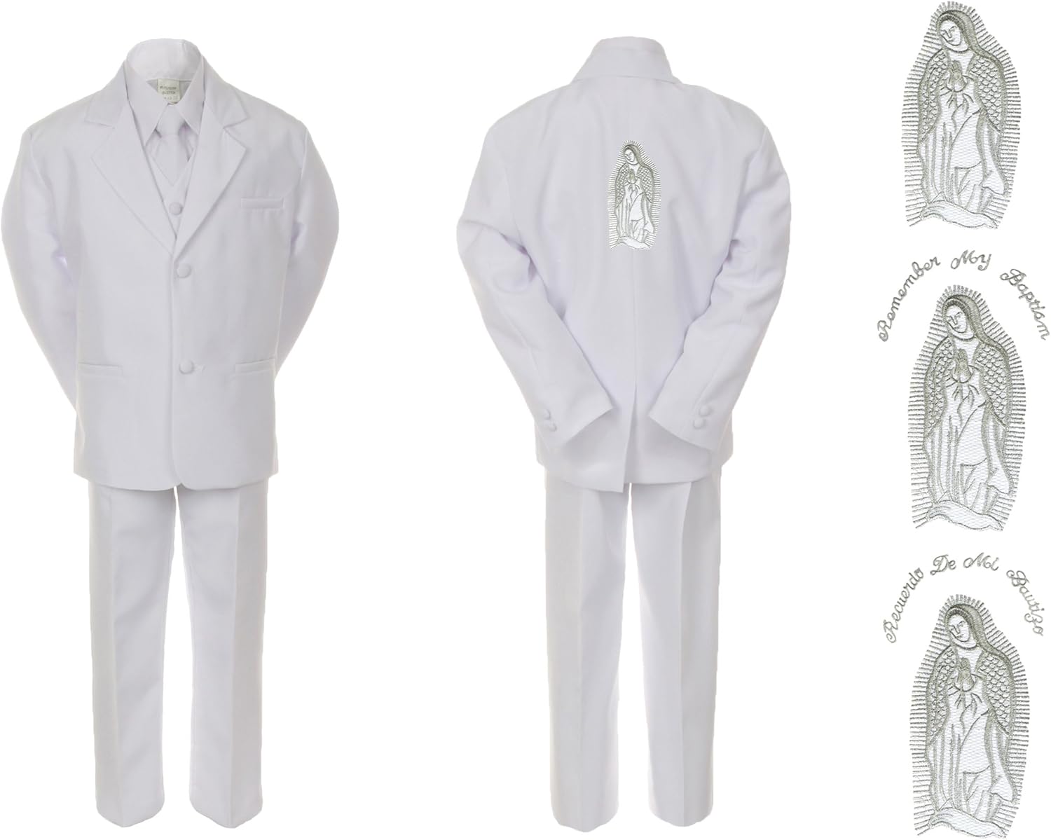 New Born Baby Boy Christening Baptism White Suit Silver Mary Maria on Back Sm-7