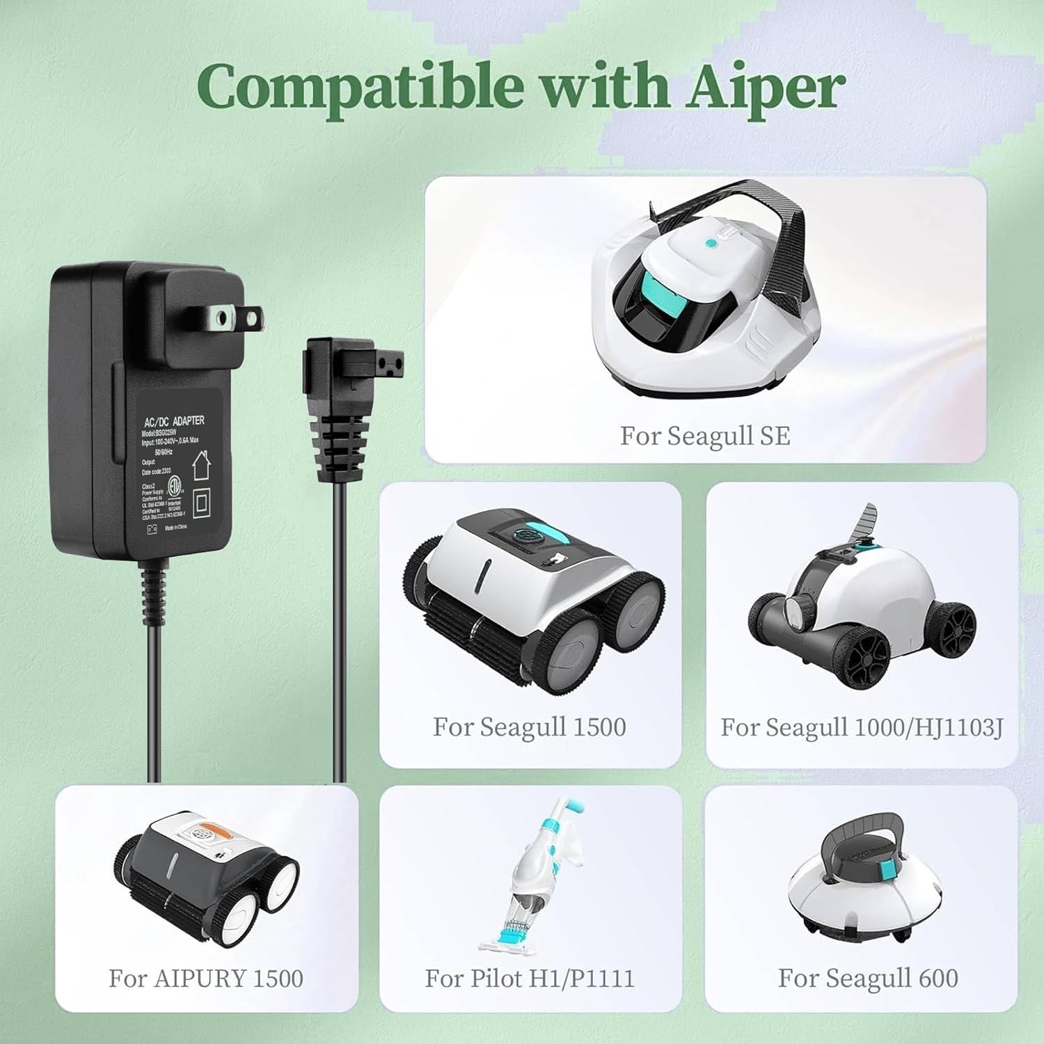 AC/DC Adapter Compatible with Aiper P1111 Cordless Handheld Rechargeable Pool Vacuum Cleaner image 3