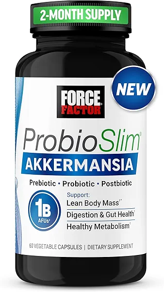 FORCE FACTOR ProbioSlim Akkermansia Probiotics & Postbiotics, with 1 Billion AFUs Akkermansia Muciniphila, Prebiotics & Chromax Chromium, Support Lean Body Mass, Digestion & Gut Health, 60 Capsules